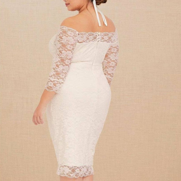 Torrid 20 Ivory Special Occasion Sexy Off Shoulder Lace Bodycon Wedding Dress - Picture 2 of 3